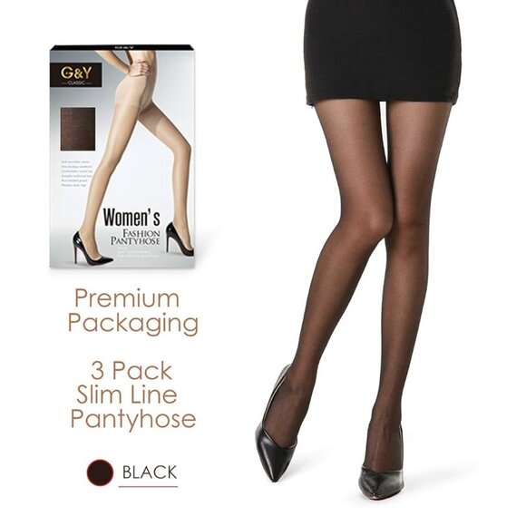 3 Pairs Women's Sheer Tights - 20D Control Top Pantyhose with Reinforced Toe XXL - Picture 4 of 4